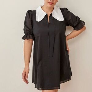 Reformation Driftwood Dress Peter Pan Collar Mini Black White  Relaxed Fit  M